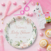 Assiettes En Carton Flore rose pâle Baby shower personnalisé (Fête)