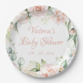 Assiettes En Carton Flore rose pâle Baby shower personnalisé (Devant)