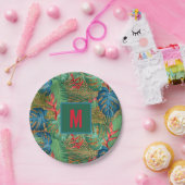 Assiettes En Carton Flore tropicale monogramme sur l'impression en osi (Fête)