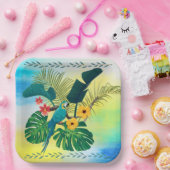 Assiettes En Carton Flore tropicale Perroquet Feuille (Fête)