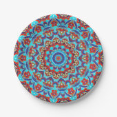 Assiettes En Carton Flore Turquoise bleu Mandala Boho (Devant)
