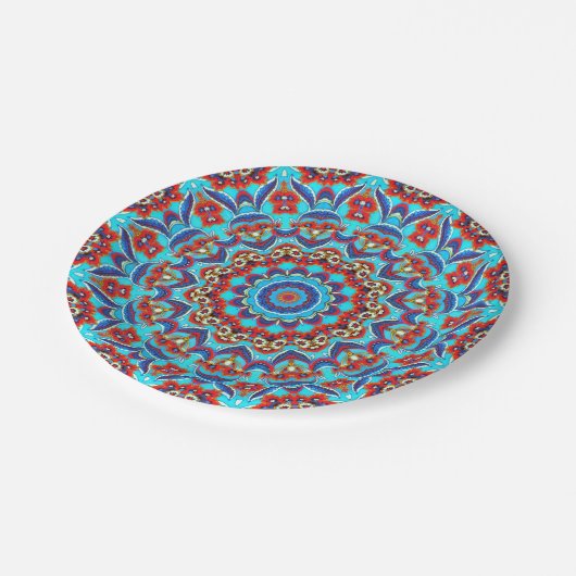 Assiettes En Carton Flore Turquoise bleu Mandala Boho (Angle)