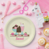 Assiettes En Carton Flotte de crème glacée sucrée Sundae & fraise (Fête)