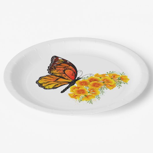 Assiettes En Carton Flower Butterfly with Yellow California Poppy (Angle)