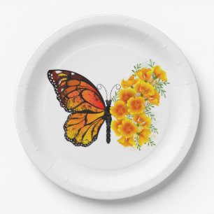 Assiettes En Carton Flower Butterfly with Yellow California Poppy