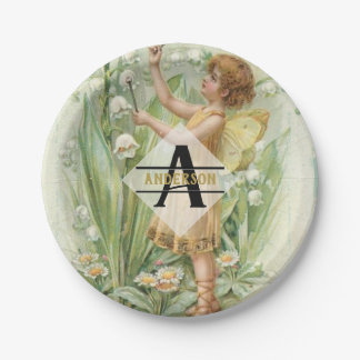 Assiettes En Carton Flower Fairy Snowbells Vintage Art monogram Named