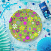 Assiettes En Carton Flower Power Bright Green (Fête)