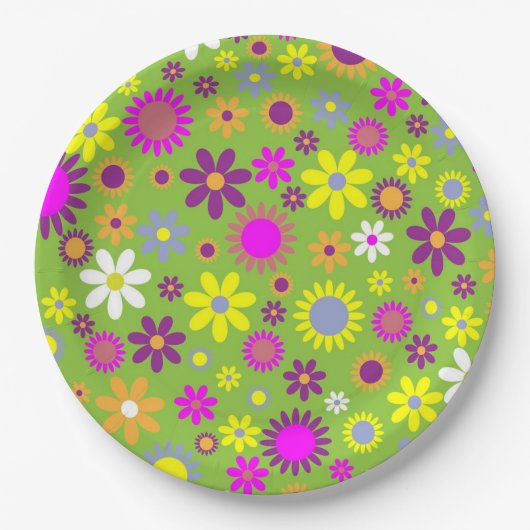 Assiettes En Carton Flower Power Bright Green (Devant)