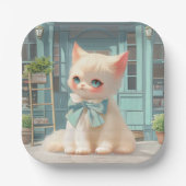 Assiettes En Carton Fluffy Kitten avec Blue Bow à la pâtisserie (Recto)