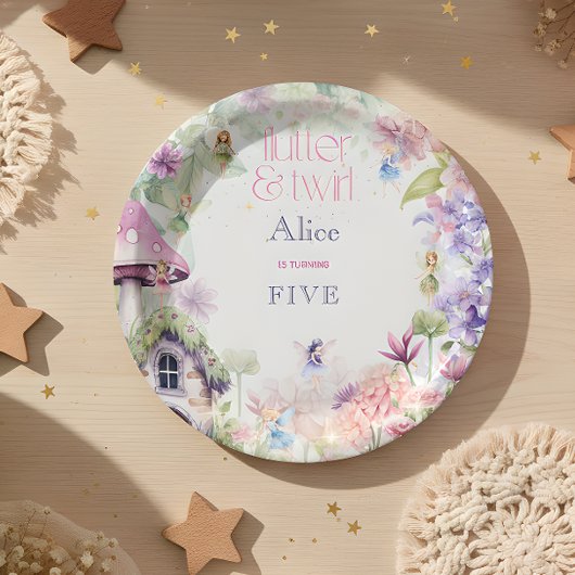 Assiettes En Carton Flutter et tourbillon Fairy garden aquarelle anniv