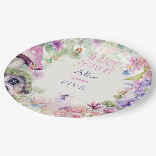 Assiettes En Carton Flutter et tourbillon Fairy garden aquarelle anniv (Angle)