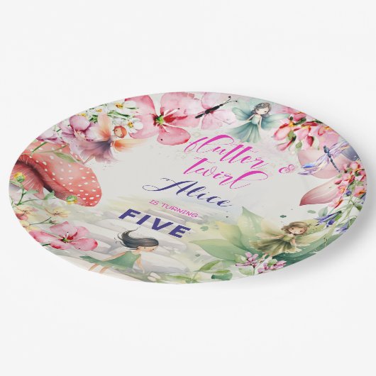 Assiettes En Carton Flutter et tourbillon Fée jardin fleuri anniversai (Angle)