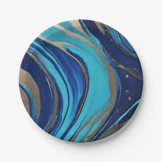 Assiettes En Carton Flux Abstrait moderne Art-Bleu et Or- (Devant)