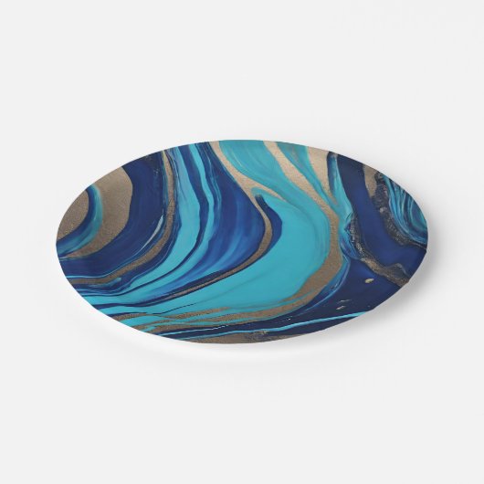 Assiettes En Carton Flux Abstrait moderne Art-Bleu et Or- (Angle)