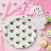 Assiettes En Carton Flying Bumble BEE, Freehand Digital Drawing Insect (Fête)