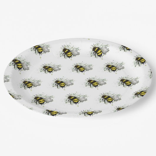 Assiettes En Carton Flying Bumble BEE, Freehand Digital Drawing Insect (Angle)