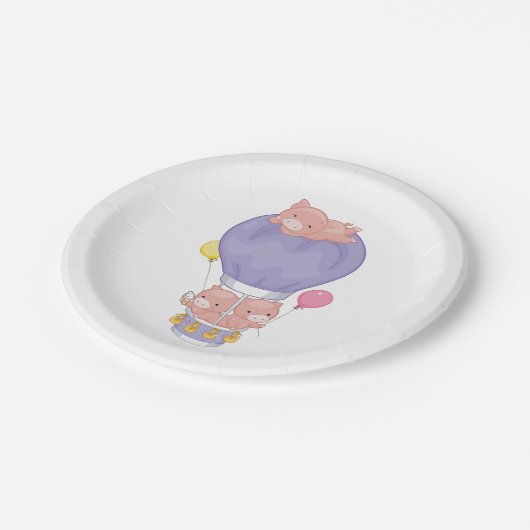 Assiettes En Carton Flying Piggies in Hot Air Balloon (Angle)