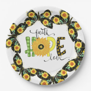Assiettes En Carton Foi espoir amour, tournesol citation de motivation