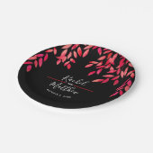 Assiettes En Carton Foliage rose chaud sur Mariage noir (Angle)