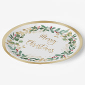 Assiettes En Carton Foliole d'or vert Rouge Berry Noël (Angle)