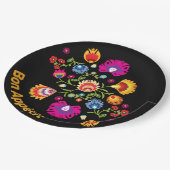 Assiettes En Carton folklore polonais avec fleurs roses (Angle)