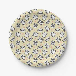 Assiettes En Carton Fond de crème à la patte d'ours panda mignon