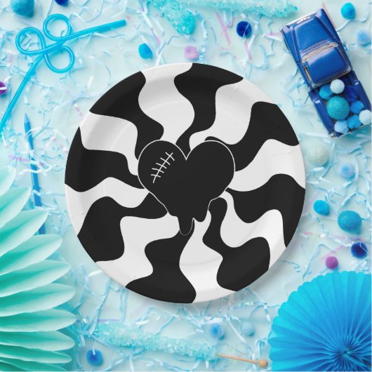 Assiettes En Carton Fonte cardiaque en noir et blanc (Fête)