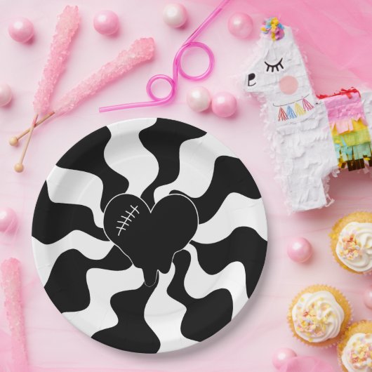 Assiettes En Carton Fonte cardiaque en noir et blanc (Fête)