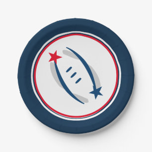 Assiettes En Carton Football bleu/rouge/blanc 7" de patriote plaques