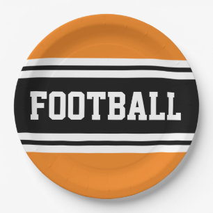 Assiettes En Carton FOOTBALL Bright Orange noir blanc rayures de cours