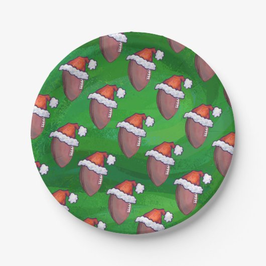Assiettes En Carton Football de Santa Hat sur Vert (Devant)