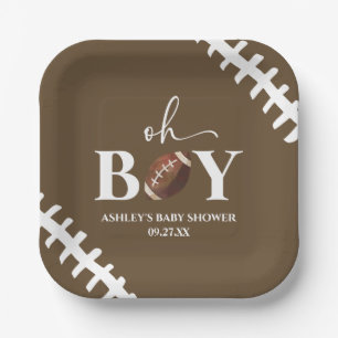 Assiettes En Carton Football Oh Garçon Baby shower blanc Brown