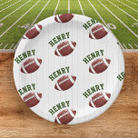 Assiettes En Carton Football Pattern First Year Down 1st birthday<br><div class="desc">Elevate your 'First Year Down' 1st birthday extravaganza with our Personalized Football-Themed Paper Plates. These plates are more than just tableware – they're a celebration essential that seamlessly combines personalization and thematic perfection. Imagine the delight as your guests lay eyes on these plates, adorned with a playful pattern of footballs...</div>