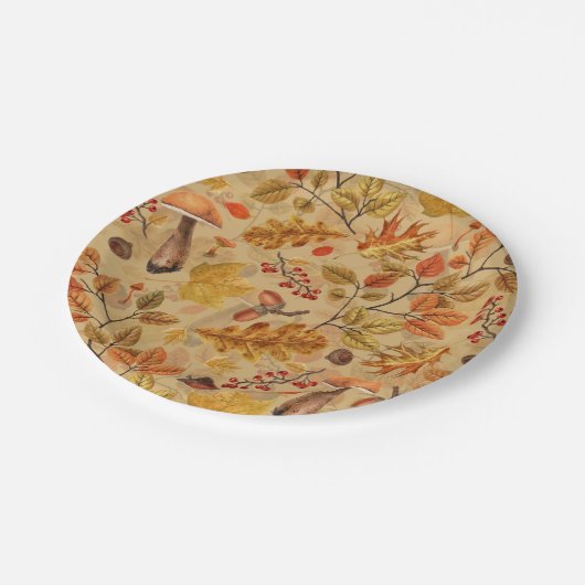 Assiettes En Carton Forêt automnale sur ocre (Angle)