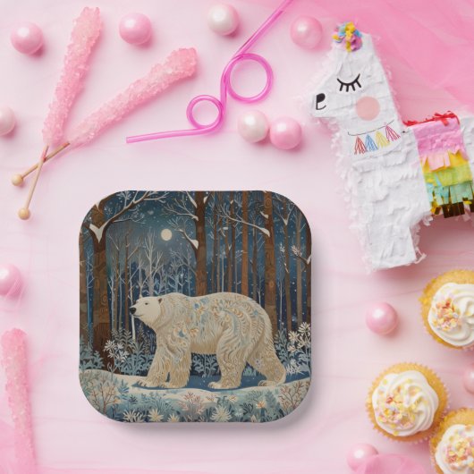 Assiettes En Carton Forêt bohème d'hiver de l'ours blanc rétro (Fête)