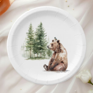 Assiettes En Carton Forêt Bois Animaux Ours Et Baby shower Oiseaux