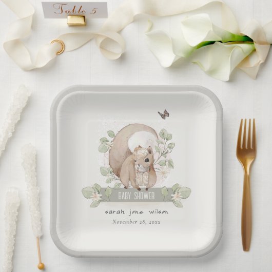 Assiettes En Carton Forêt boisée mignonne Baby shower d'écureuil flora (Mariage)