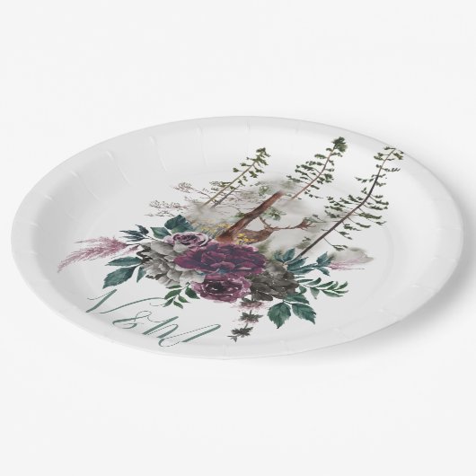 Assiettes En Carton Forêt d'aquarelle boisée avec cerf (Angle)