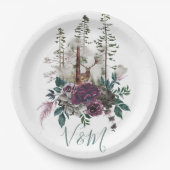 Assiettes En Carton Forêt d'aquarelle boisée avec cerf (Devant)