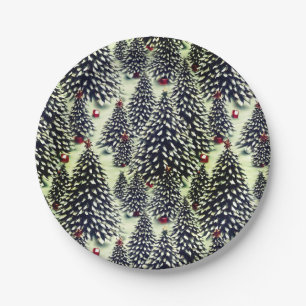 Assiettes En Carton Forêt d'arbres de Noël couverts de neige