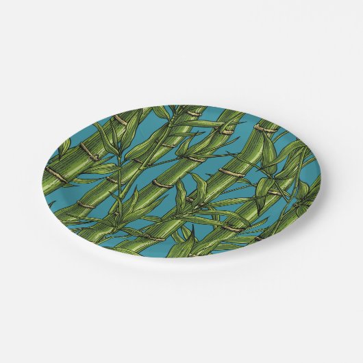 Assiettes En Carton Forêt de bambou sur bleu (Angle)