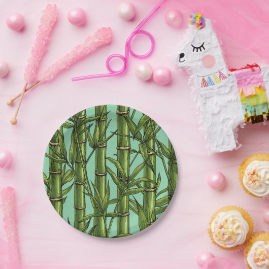Assiettes En Carton Forêt de bambou sur bleu clair (Fête)