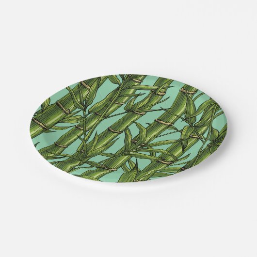 Assiettes En Carton Forêt de bambou sur bleu clair (Angle)