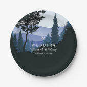 Assiettes En Carton Forêt de bois bleu, Mariage rustique (Devant)