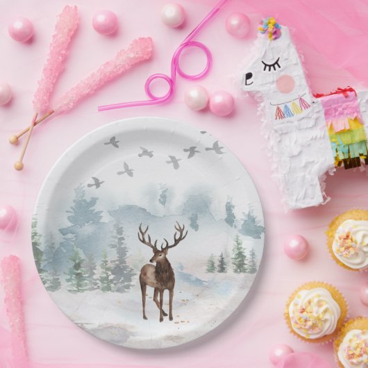 Assiettes En Carton Forêt de cerfs  (Fête)