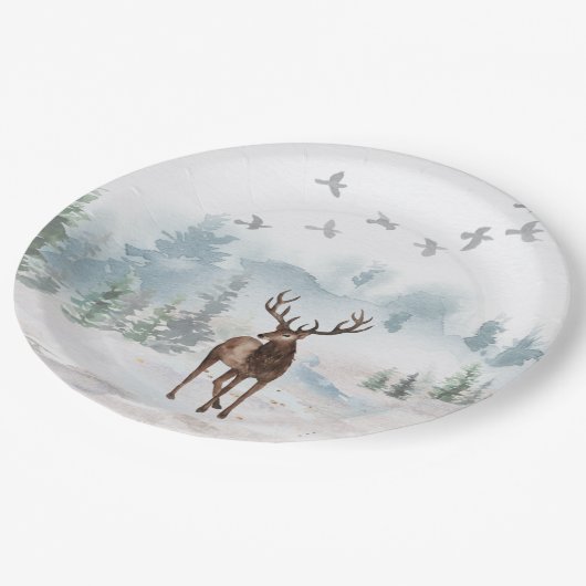 Assiettes En Carton Forêt de cerfs  (Angle)