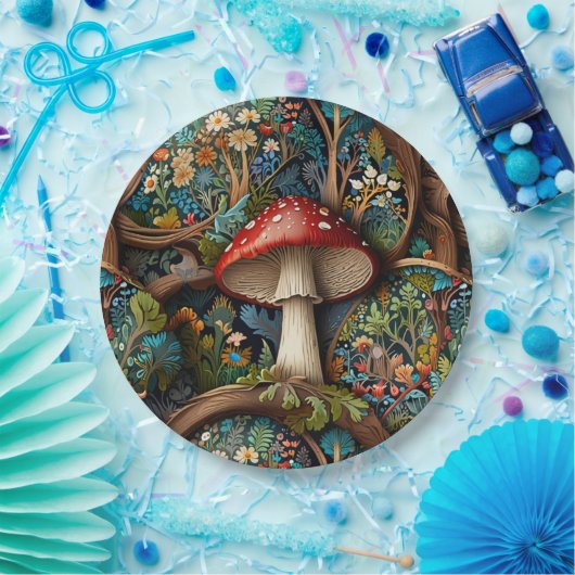 Assiettes En Carton Forêt de champignons bohème rétro (Fête)