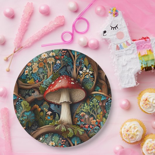 Assiettes En Carton Forêt de champignons bohème rétro (Fête)