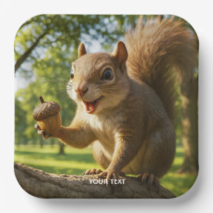 Assiettes En Carton Forêt de fantaisie de petits écureuils mignons et
