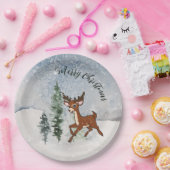Assiettes En Carton Forêt de neige avec un cerf (Fête)
